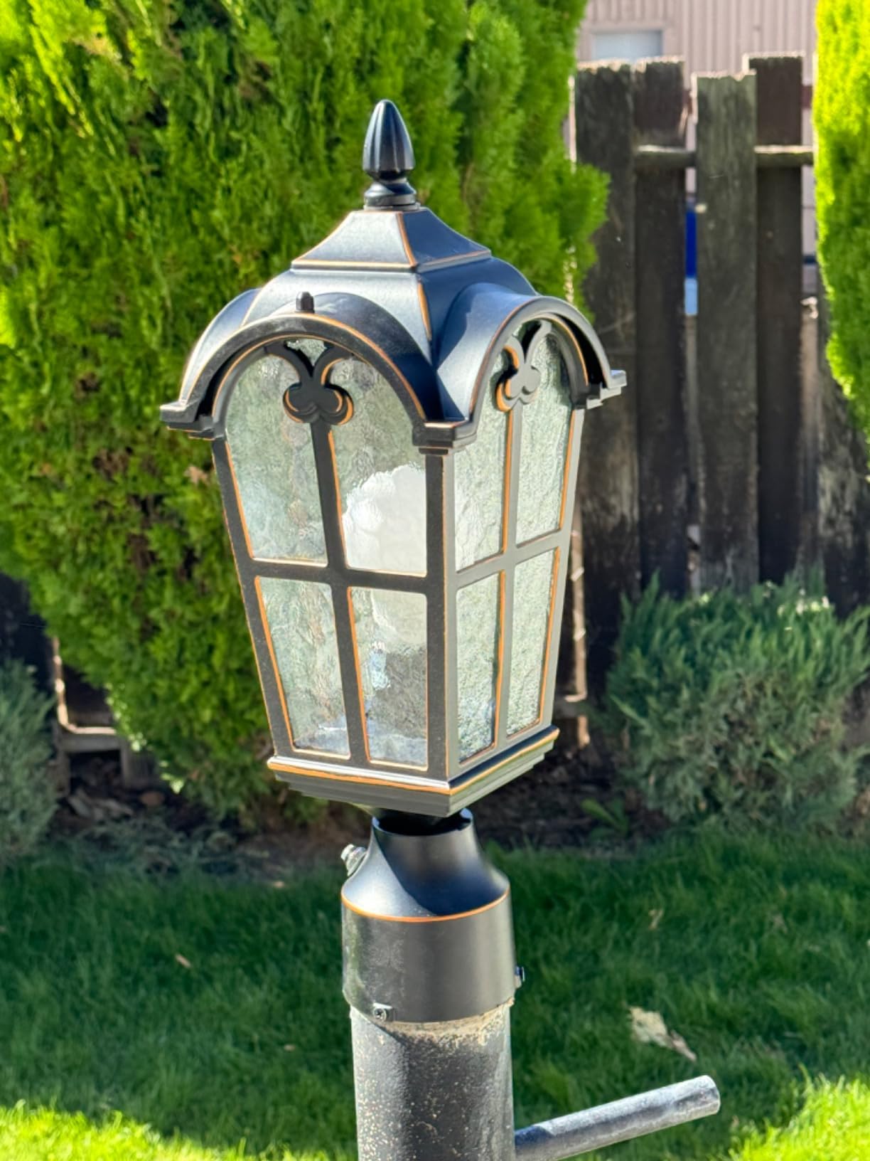 Hardwired 120V Dusk to Dawn Outdoor Post Light Black Roman, Waterproof Aluminum Pole Light Fixture with Pier Mount Base, Exterior Lamp Post Lantern Head with Clear Glass for Garden Yard Patio Pathway customer photo 1