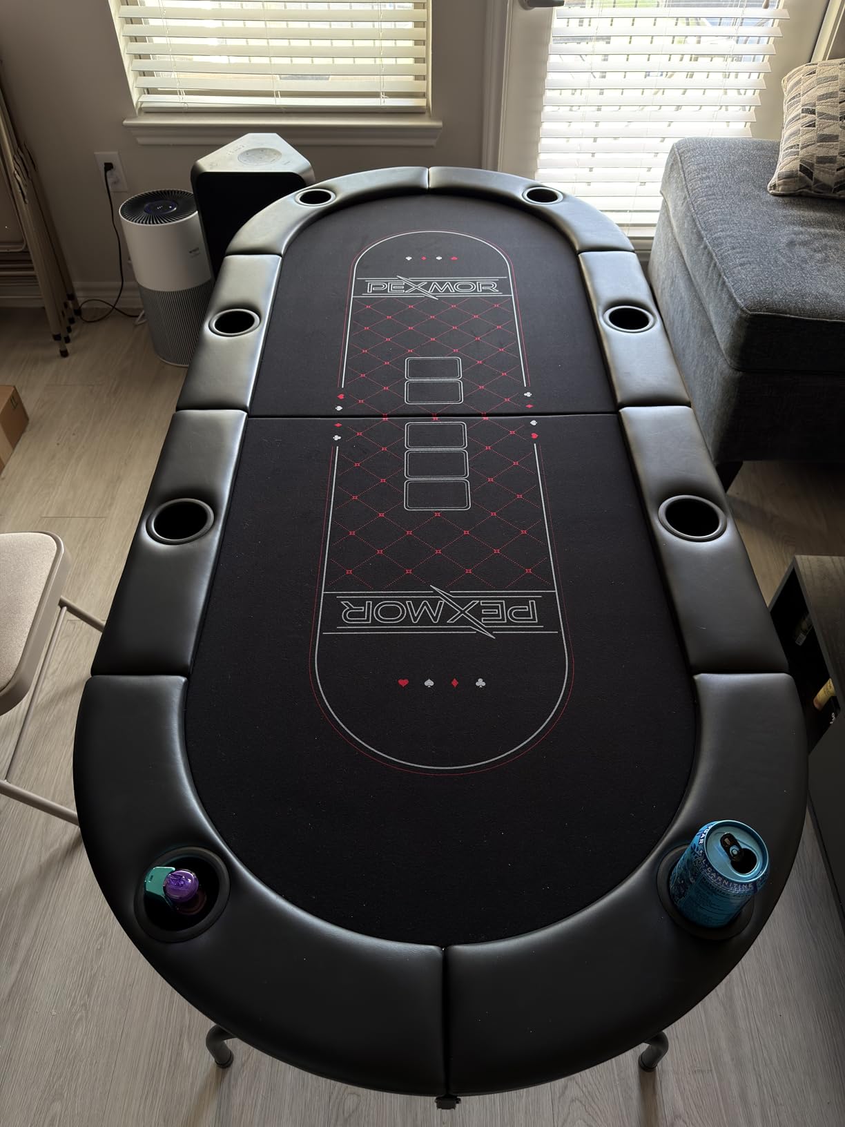 PEXMOR 8 Player Foldable Poker Table, Folding Texas Holdem Blackjack Casino Game Table w/Deeper Stainless Steel Cup Holders| Casino-Grade Felt| Water-Resistant Cushioned Rail, Fully Assembled customer photo 1