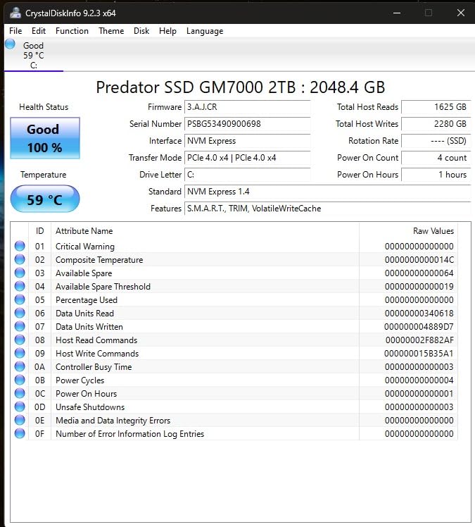Predator M.2 SSD 2TB GM7000 with DRAM cache NVMe 1.4 2280 PCIe Gen4×4 Ultra high speed (maximum read: 7400MB/s, max write: 6700MB/s) 3D NAND TLC Internal SSD Compatible with PS5 Pro - BL.9BWWR.106 customer photo 2