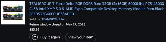 TEAMGROUP T-Force Delta RGB DDR5 Ram 32GB (2x16GB) 6000MHz PC5-48000 CL38 Intel XMP 3.0 & AMD Expo Compatible Desktop Memory Module Ram Black FF3D532G6000HC38ADC01 customer photo 1