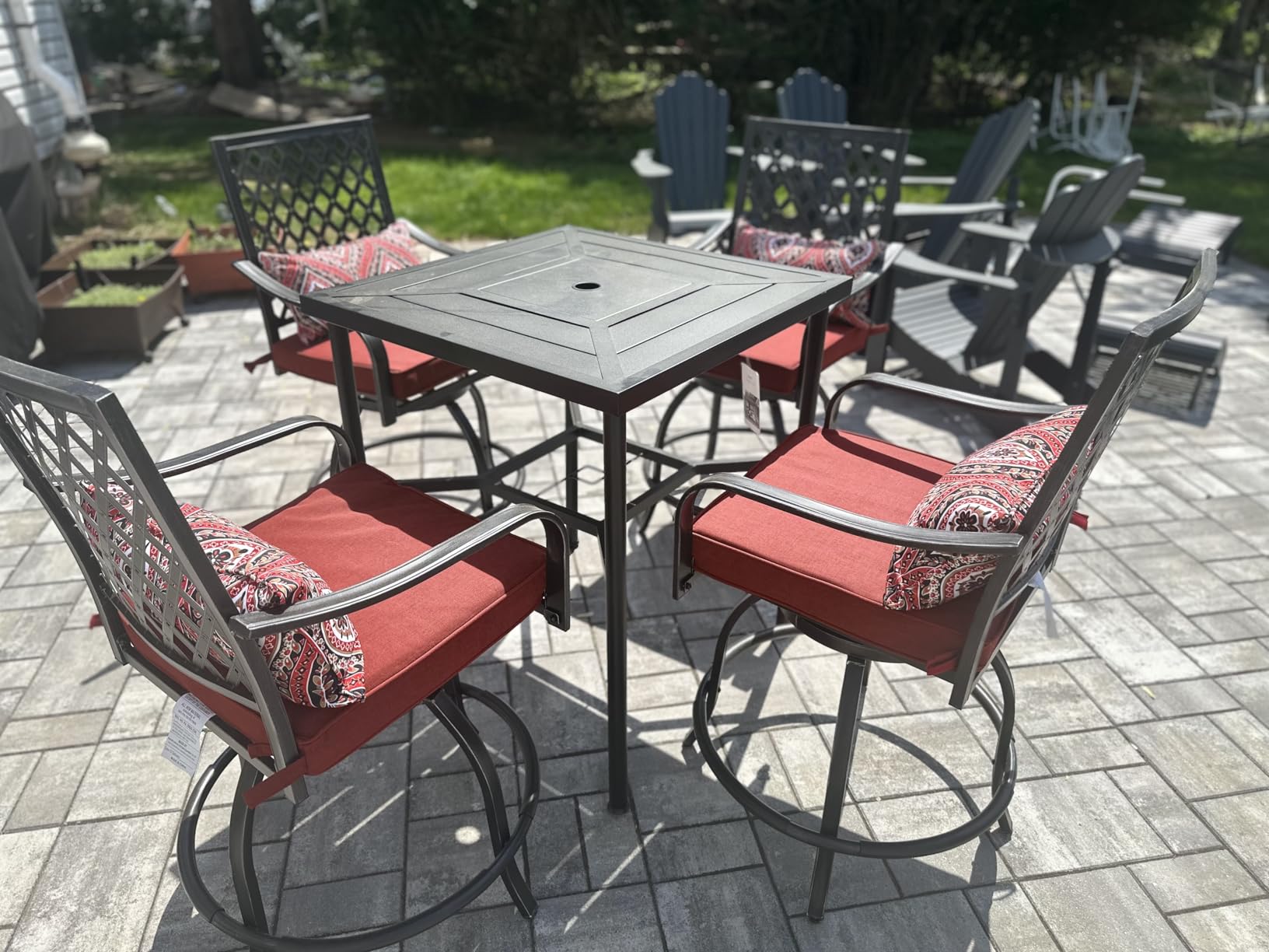 Sophia & William 5-Piece Bar Height Outdoor Table and Chairs, Red customer photo 2