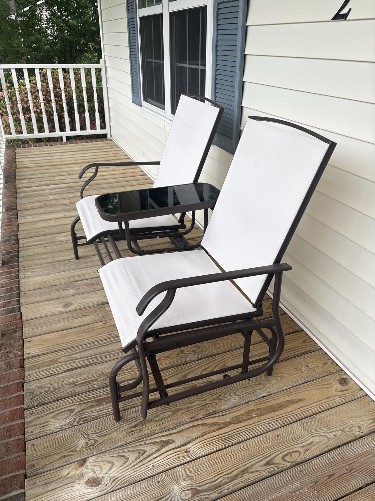 Outsunny Outdoor Glider Bench with Center Table Metal Frame Armrests Brown customer photo 2