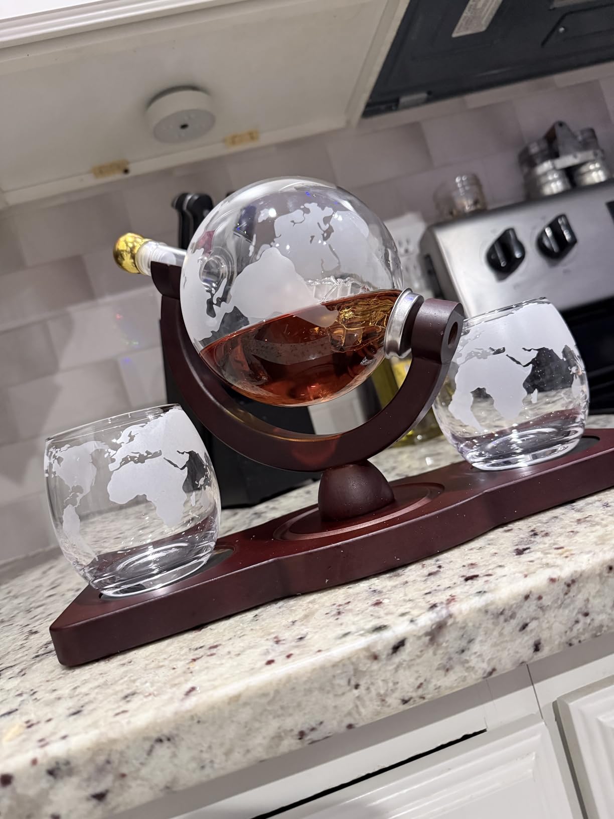 PONPUR Gifts for Men Dad Christmas, Whiskey Decanter Globe Set with 2 Ball Stones & 2 Glasses, Anniversary Birthday Gifts for Him Husband Boyfriend Brother, Cool Stuff Gift for Bourbon Scotch customer photo 1
