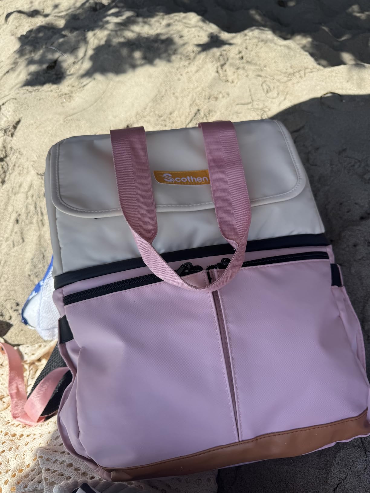 Scothen Backpack Cooler with Double Decker & 12 Ice Packs- Keeps 36 Cans Cold for Up to 24 Hours- Waterproof & Leak Proof Insulated Cooler Backpack- Stylish Cooler Bookbag for Women Travel Work Beach customer photo 1