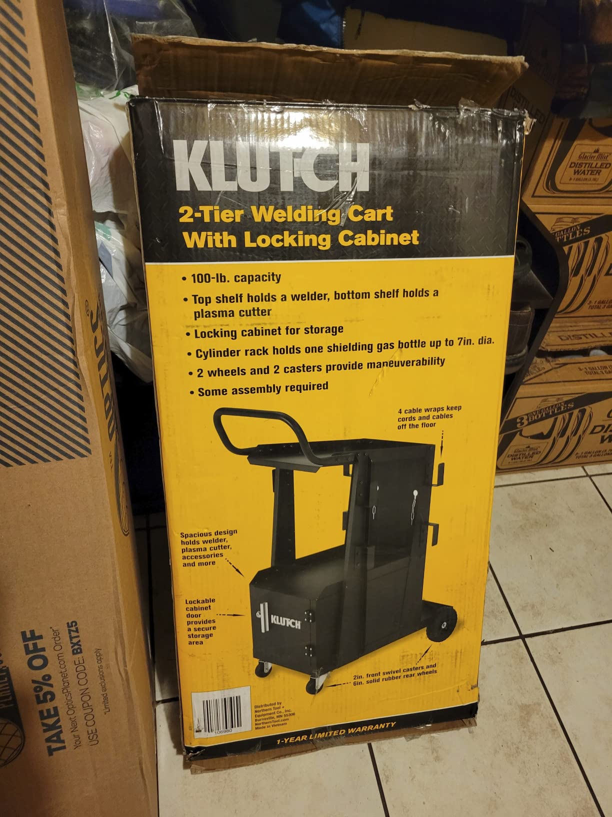 Klutch 2-Tier Welding Cart with Cabinet, 100-Lb., 31.5in.L x 16.1in.W customer photo 1