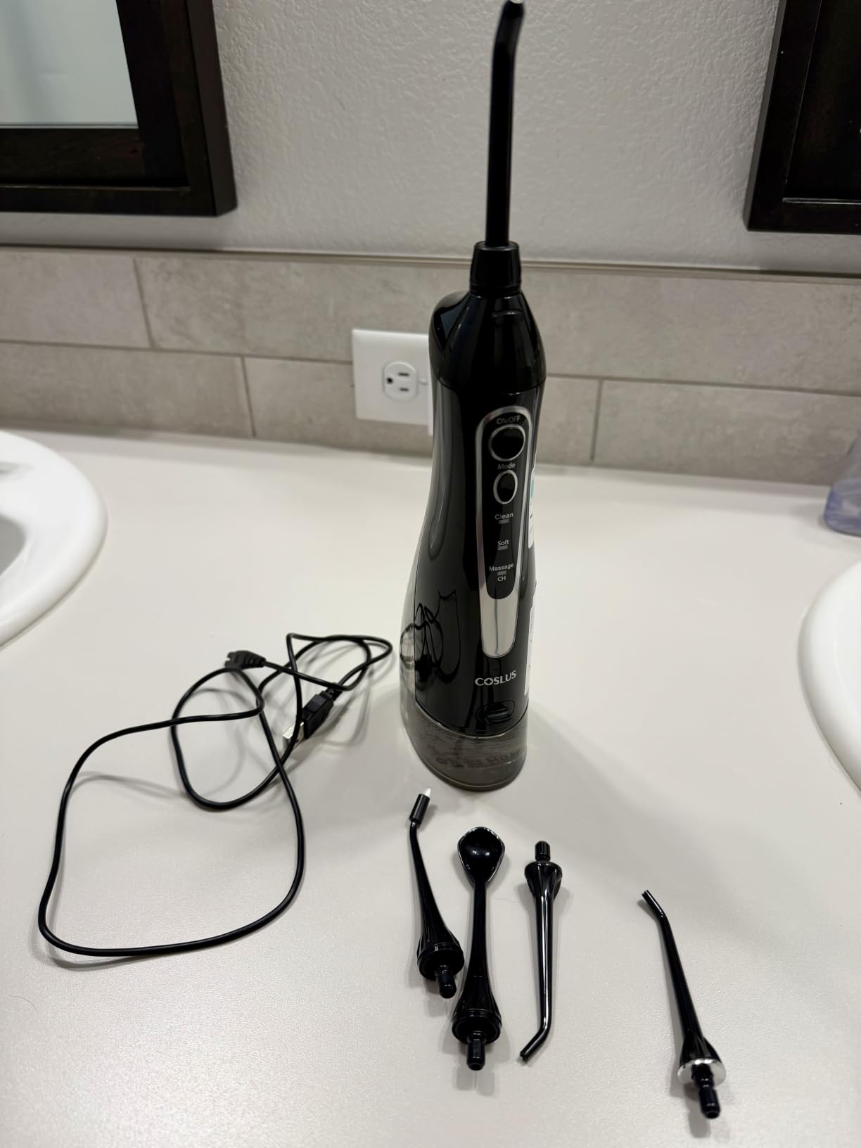 COSLUS ADA Accepted C20 Water Dental Flosser Teeth Pick, 300ML Larger Tank | Portable Rechargeable Oral Irrigator for Orthodontic & Sensitive Gums, Cordless for Travel, Family, Professional Set, Black customer photo 1