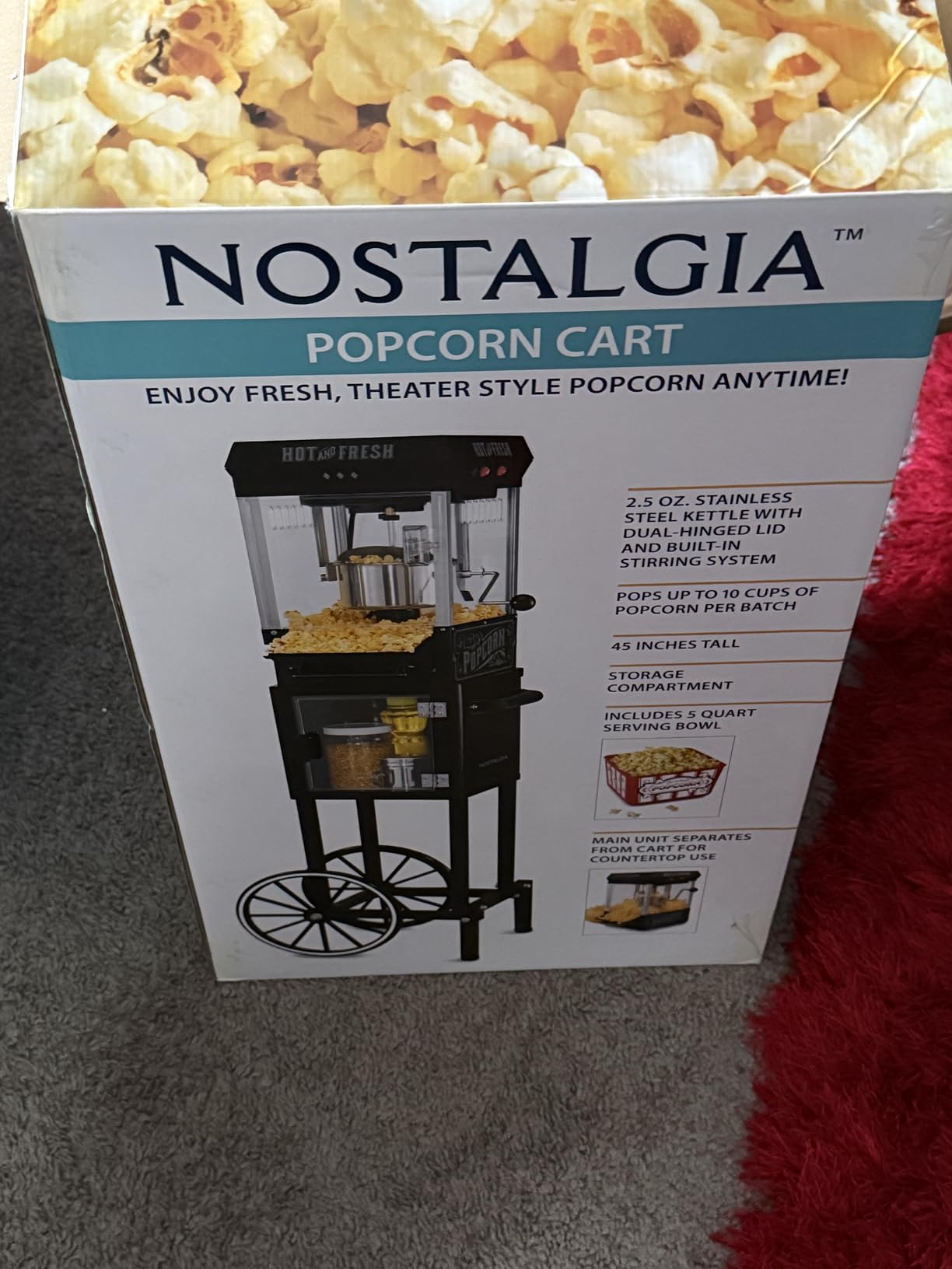 Nostalgia Popcorn Maker Machine - Professional Cart With 2.5 Oz Kettle Makes Up to 10 Cups - Vintage Popcorn Machine Movie Theater Style - Red & White customer photo 1