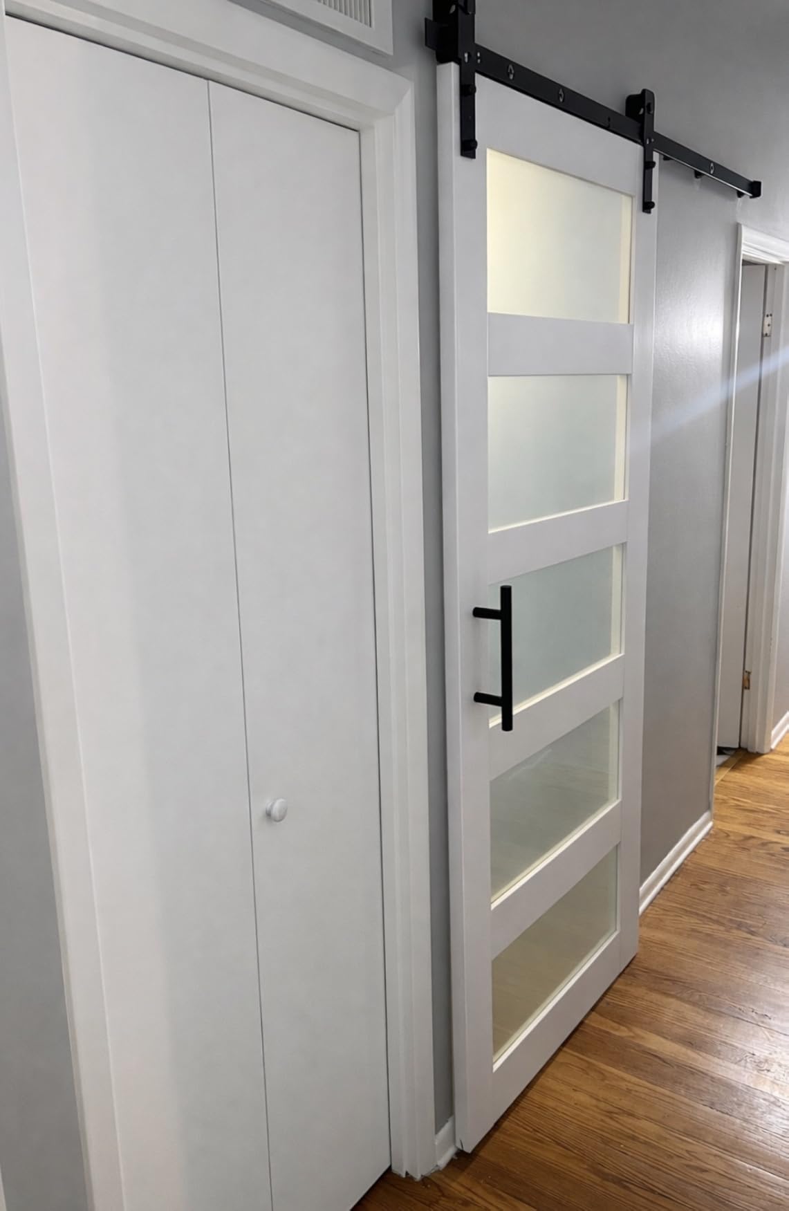 SMARTSTANDARD 36 x 84 in Glass Barn Door with 6.6FT Sliding Hardware Kit customer photo 2