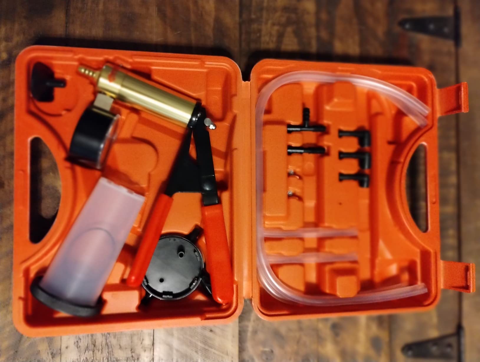 2 in 1 Brake Bleeder Kit with Hand Vacuum Pump with Gauge Adapters Automotive Brake Fluid Bleeding Set with Protected Case for Car Truck (Red) customer photo 1