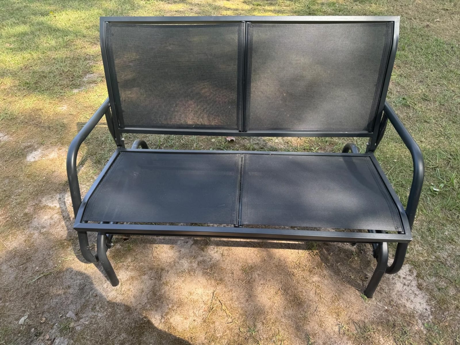 KROFEM Outdoor Glider Bench, Glider Bench for Outside Patio, Black | High Backrest and Breathable Mesh Fabric, Yard Porch Loveseat, Outside Rocking Swing Chair, Heavy Duty Metal, Clearance customer photo 1