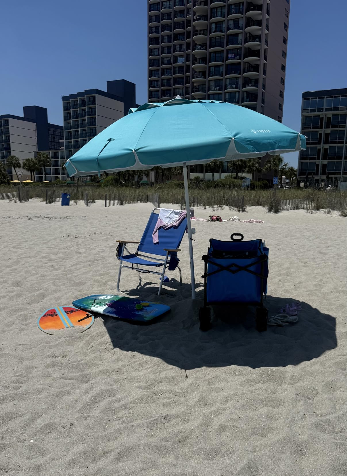AMMSUN 8 Feet Large Beach Umbrella with Sand Anchor Heavy Duty High Wind Portable Outdoor Umbrellas UV 50+ Protection Air Vent Tilt Patio Garden Pool customer photo 2