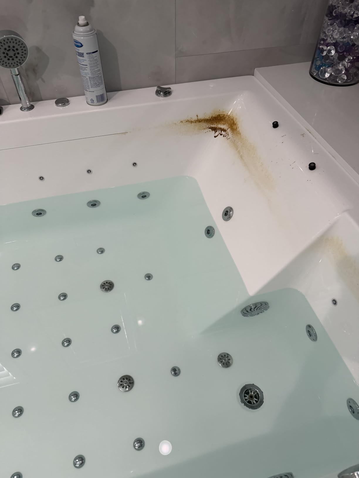 71 Inch Whirlpool Bathtub, 2 Person Freestanding Back to Wall Jetted Bathtub with 38 Jets, Acrylic Hydromassage Tub with LED Chroma Lighting, Waterfall Faucet, PU Headrests, 110V Wiring, White customer photo 2