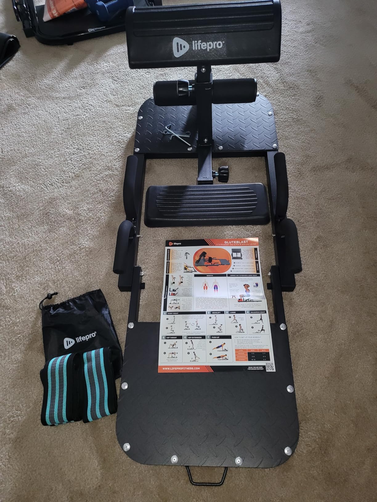 Lifepro GluteBlast Hip Thrust Machine – Foldable, Home Gym, 220 lb Cap | Sissy squat + hip thrust bench, powder-coated steel, PU leather pad, folds with wheels, 27.2