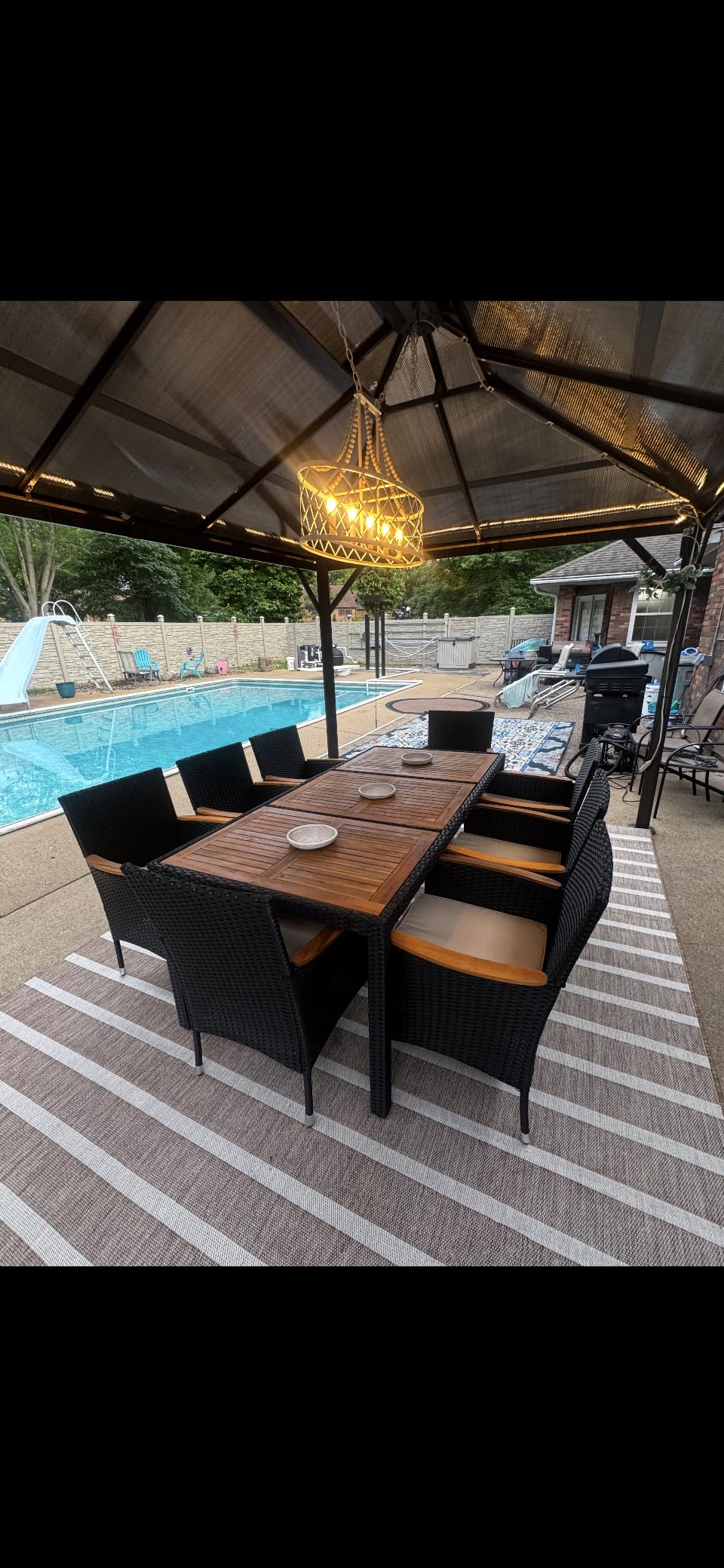 Flamaker Patio Dining Set for 6 Outdoor Acacia Wood Table and Chairs, Black customer photo 1