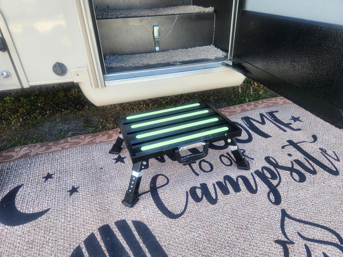 Aluminum RV Step Stool, 4-Level Adjustable Folding, Black customer photo 2