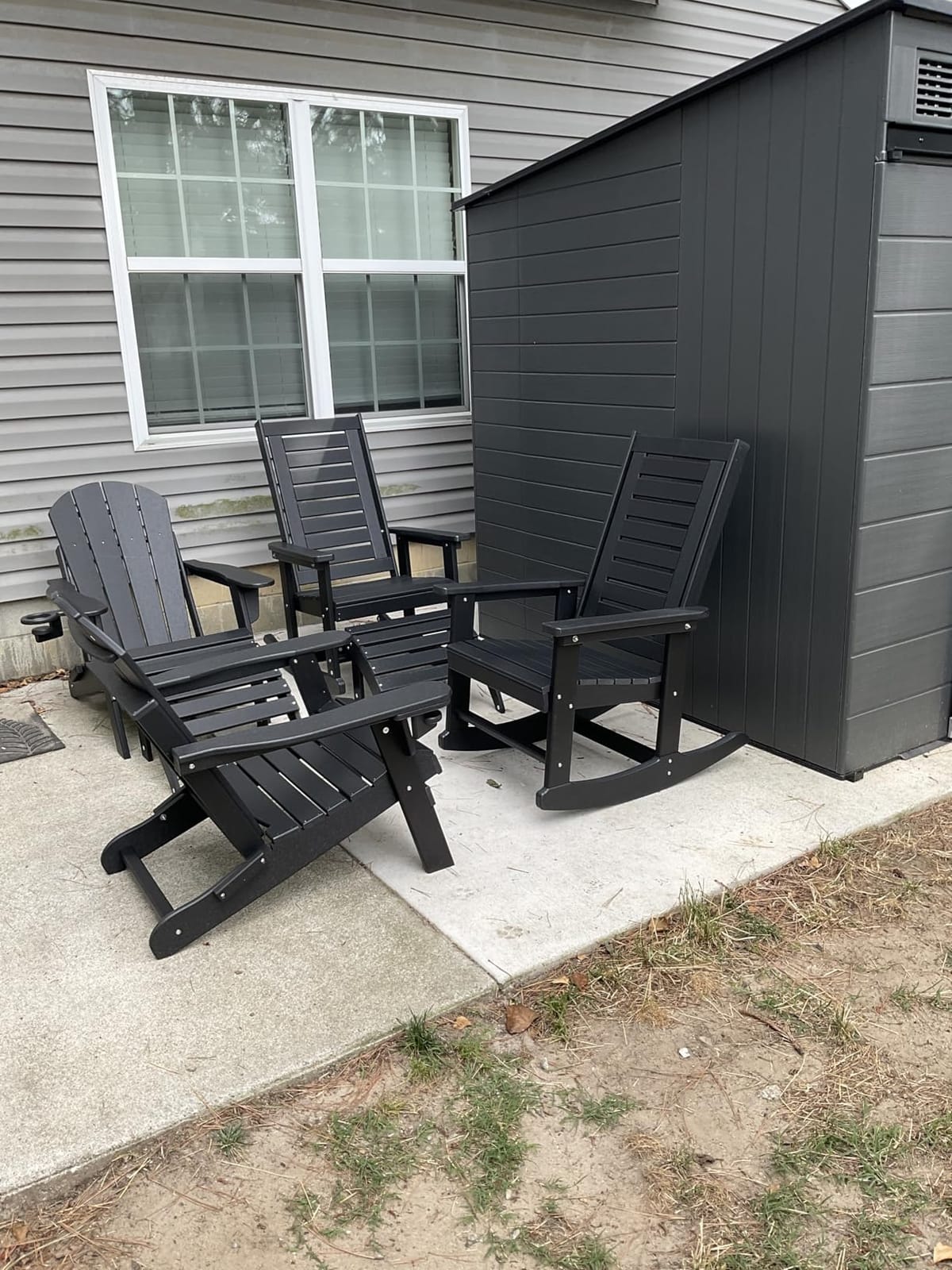 GREENVINES Folding-Adirondack-Chairs Set of 2, HDPE All Weather, Blue | Hidden Cup Holder | 5” Wide Armrests | Foldable Fire Pit Chair | Reclined Legs | Low Maintenance for Outdoor Patio Deck customer photo 1