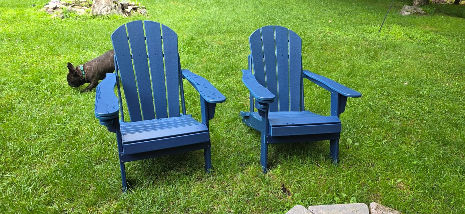 GREENVINES Folding-Adirondack-Chairs Set of 2, HDPE All Weather, Blue | Hidden Cup Holder | 5” Wide Armrests | Foldable Fire Pit Chair | Reclined Legs | Low Maintenance for Outdoor Patio Deck customer photo 2