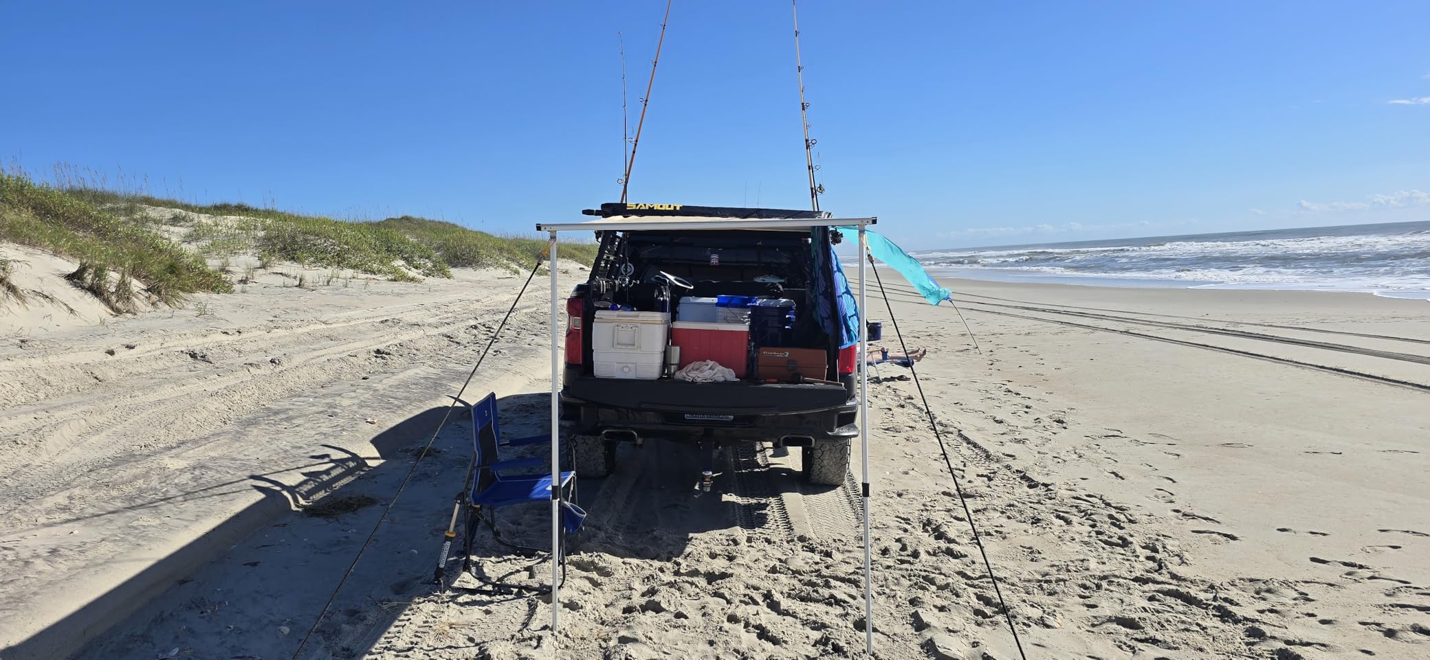 SAMOUT Vehicle Awning, 6.6ft x 8.2ft, Rooftop Pullout Ripstop UPF50+ Side Awning, Reinforced Hinges & Poles for Jeep/SUV/Truck/Van customer photo 1