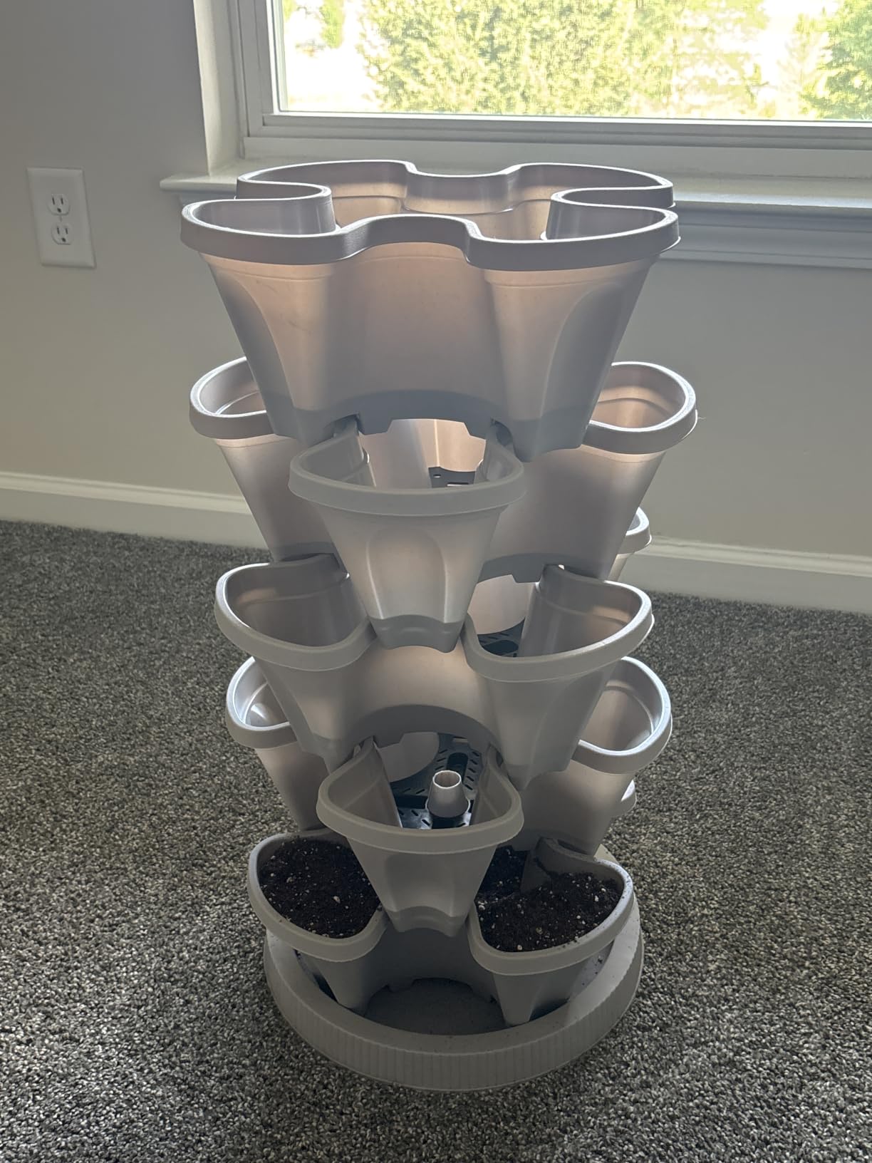 GameXcel Vertical Planter Tower - 5 Tier Stackable Garden Planters with Wheels and Tools Plant Pots for Strawberry Herb Flower and Vegetable Indoor Outdoor Use Dark Gray customer photo 2