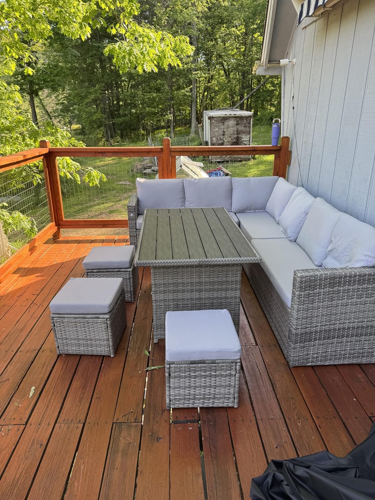 Wumiokio Patio Furniture Set, 7 Pieces Outdoor Patio Furniture with Dining Table&Chair, All Weather Wicker Conversation Set with Ottoman,Grey (Include Sofa Dust Cover) customer photo 1