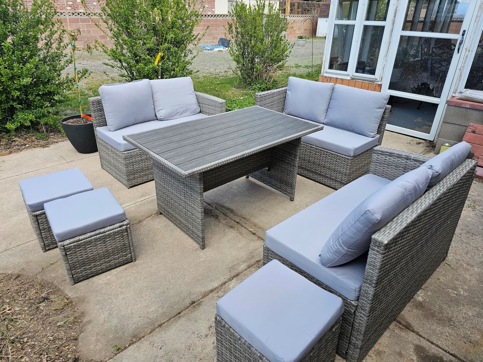 Wumiokio Patio Furniture Set, 7 Pieces Outdoor Patio Furniture with Dining Table&Chair, All Weather Wicker Conversation Set with Ottoman,Grey (Include Sofa Dust Cover) customer photo 2
