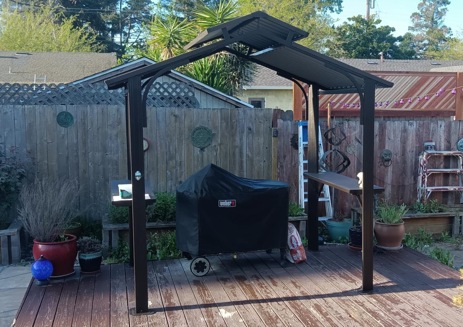 Domi Grill Gazebo 8' × 6', Outdoor Aluminum Frame BBQ Gazebo with Shelves Serving Tables and Hooks, Permanent Double Roof Gazebos for Patio Lawn Deck Garden (Dark Grey) customer photo 2