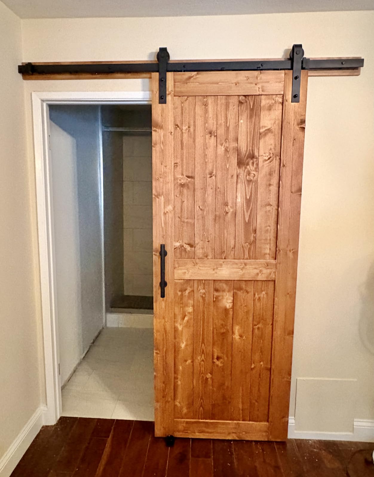 SMARTSTANDARD 36in x 84in Sliding Barn Door with 6.6ft Barn Door Hardware Kit Included, Unfinished Solid Spruce Wood Door, Assembly Required, DIY, Stainable, Natural | Unfinished Solid Spruce Wood Door, Assembly Required, DIY, Stainable, Natural customer photo 1