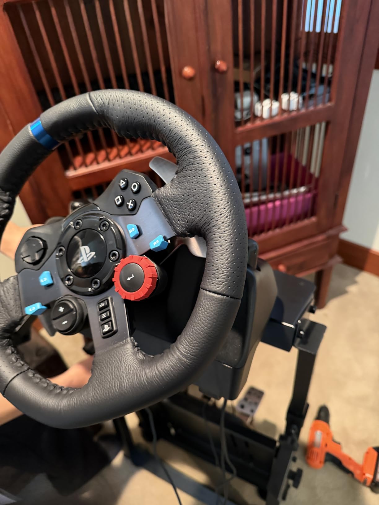 GTPLAYER Sim Racing Wheel Stand Simulator Cockpit Wheel Stand Racing Steering Shifter Mount fit for Logitech G25 G27 G29 G920 G923 Thrustmaster T330TS Gaming Stand Wheel Pedals NOT Included, Black customer photo 2