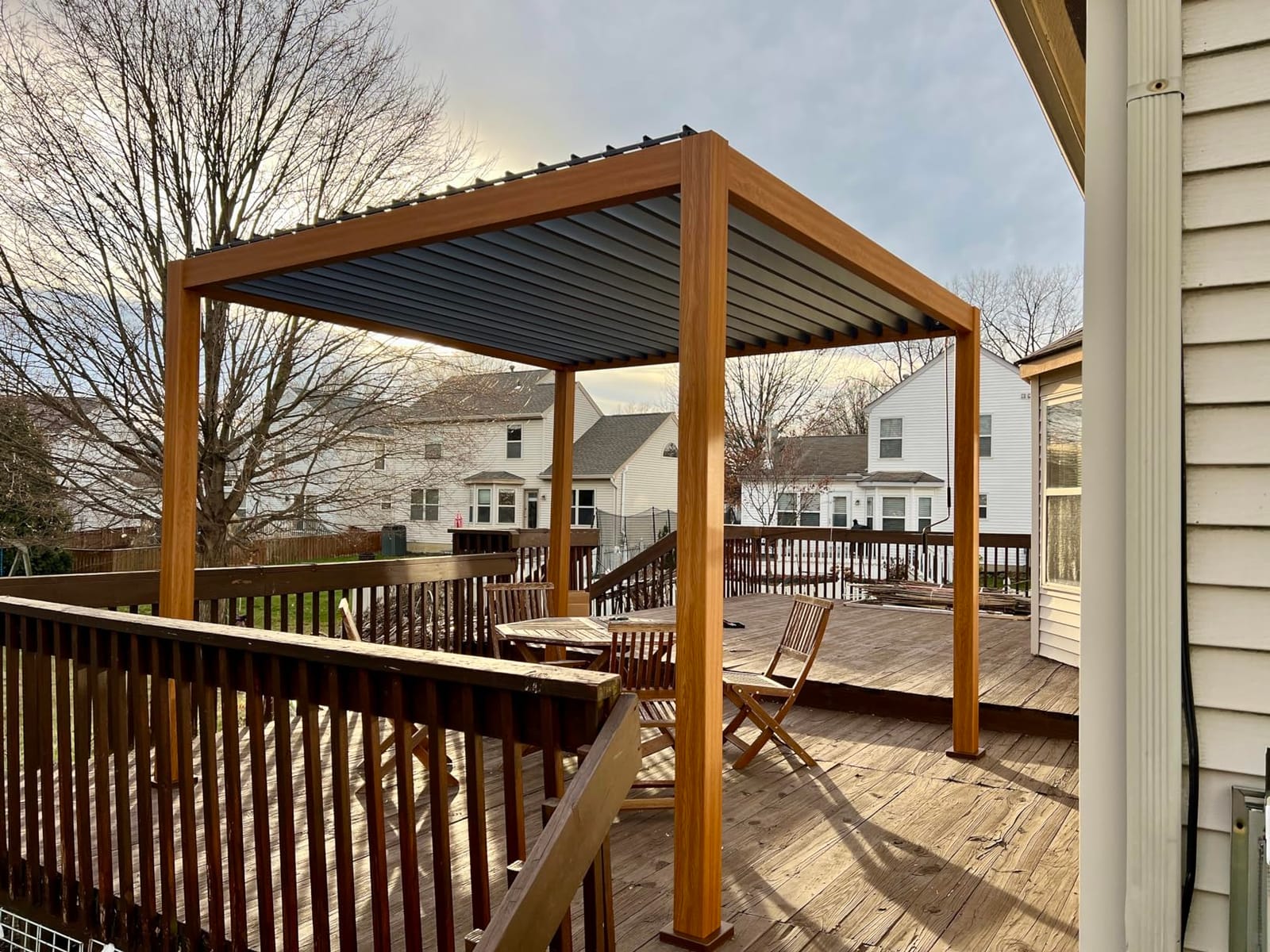 MIRADOR 111S Takasho Louvered Pergola 10x13 Wood Grain Outdoor Aluminum Pergola with Adjustable Rainproof Roof Full Aluminum Frame Ideal for Outdoor Deck Garden Patio Durable, Cherry Oak customer photo 1