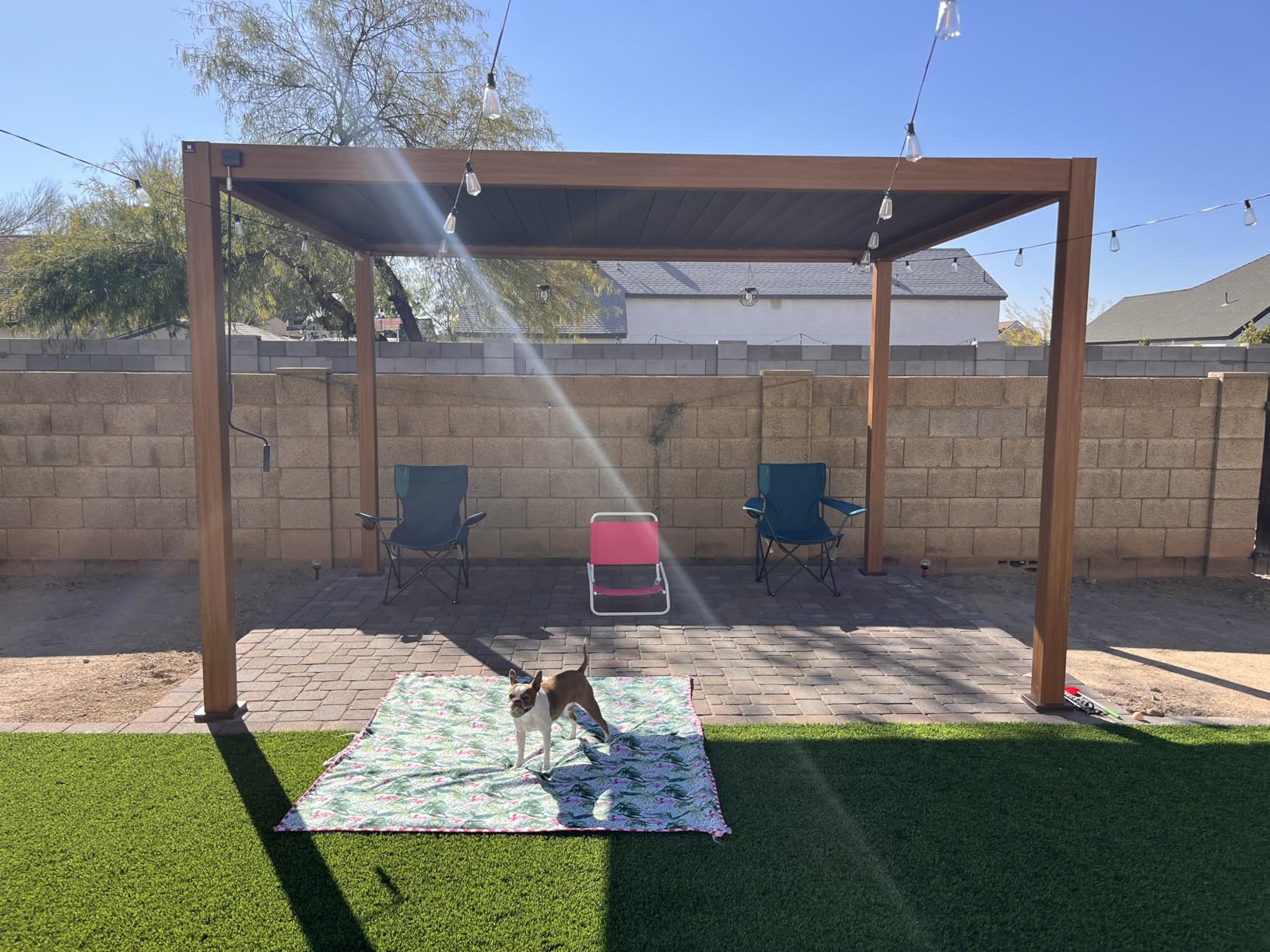 MIRADOR 111S Takasho Louvered Pergola 10x13 Wood Grain Outdoor Aluminum Pergola with Adjustable Rainproof Roof Full Aluminum Frame Ideal for Outdoor Deck Garden Patio Durable, Cherry Oak customer photo 2