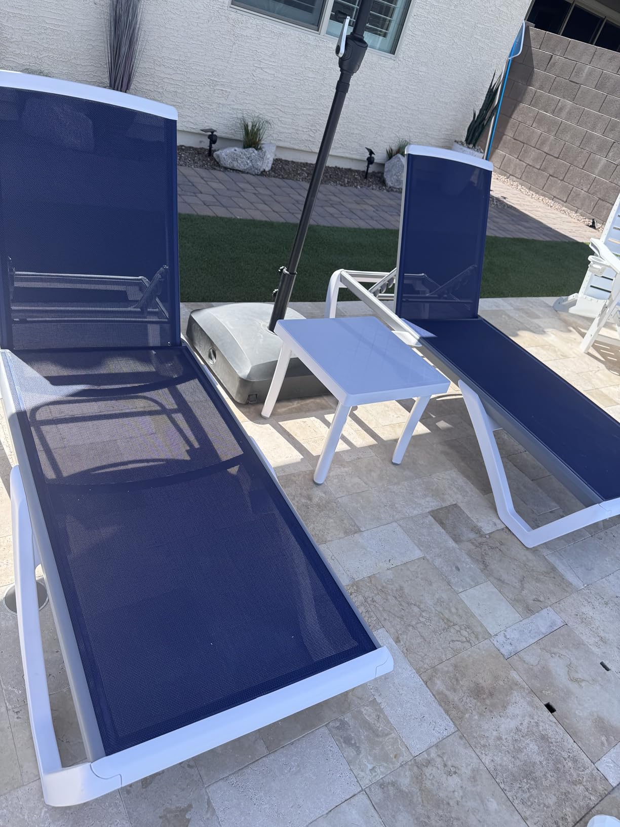 Kozyard 3-Piece Outdoor Chaise Lounge Set Fully Flat Adjustable Lounger | Aluminum Frame, Resin Legs, Textilene Fabric for Poolside, Backyard, Beach, Aqua, 2 Chairs + Table customer photo 1