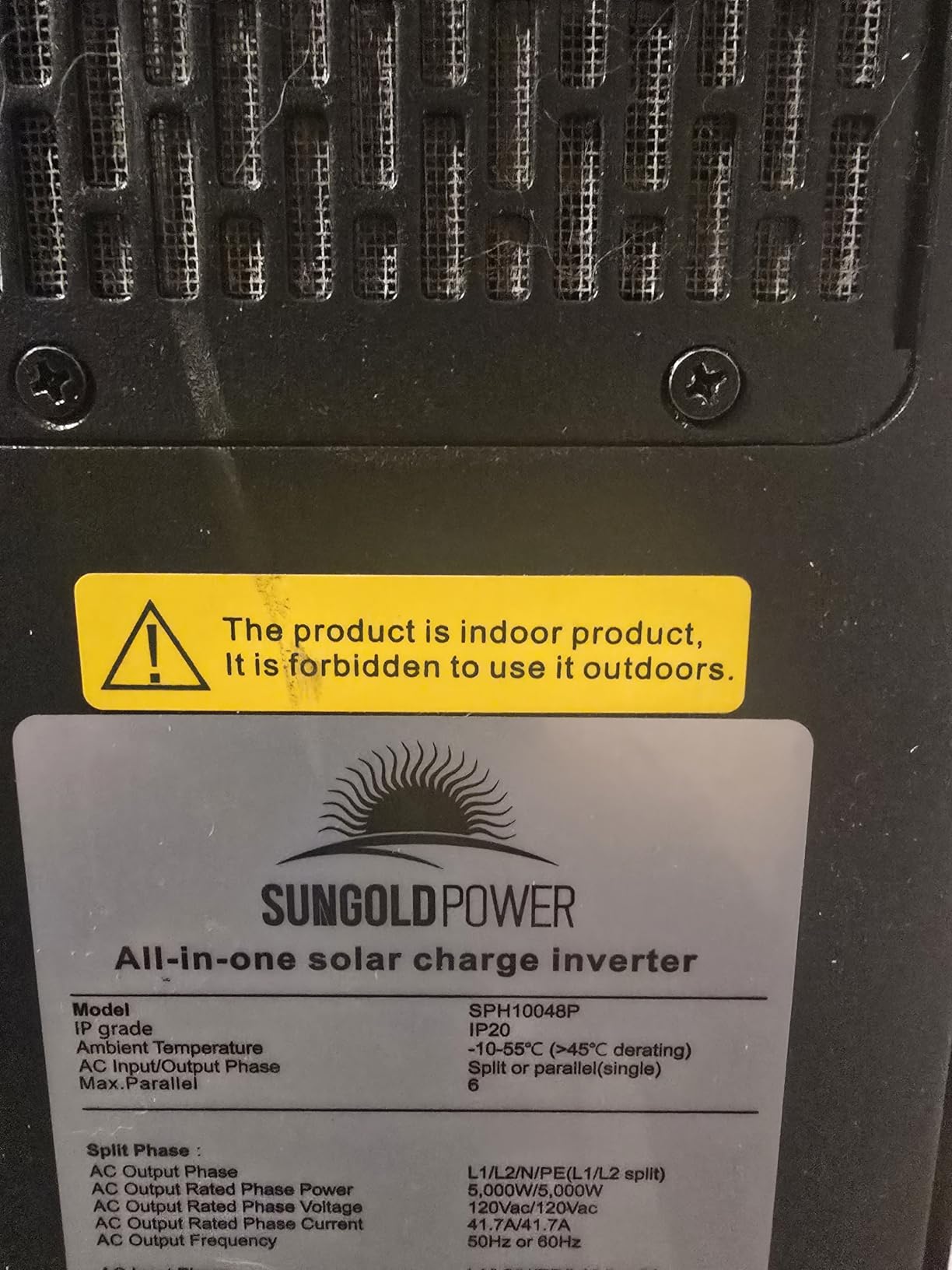SUNGOLDPOWER 10000W DC 48V UL1741 Solar Inverter,Support Parallel, Built-in 2 MPPT Solar Controllers, Max. 200A Battery Charging, AC Input/Output 120V/240V(settable) Inverter Charger(10000W DC 48V) customer photo 1