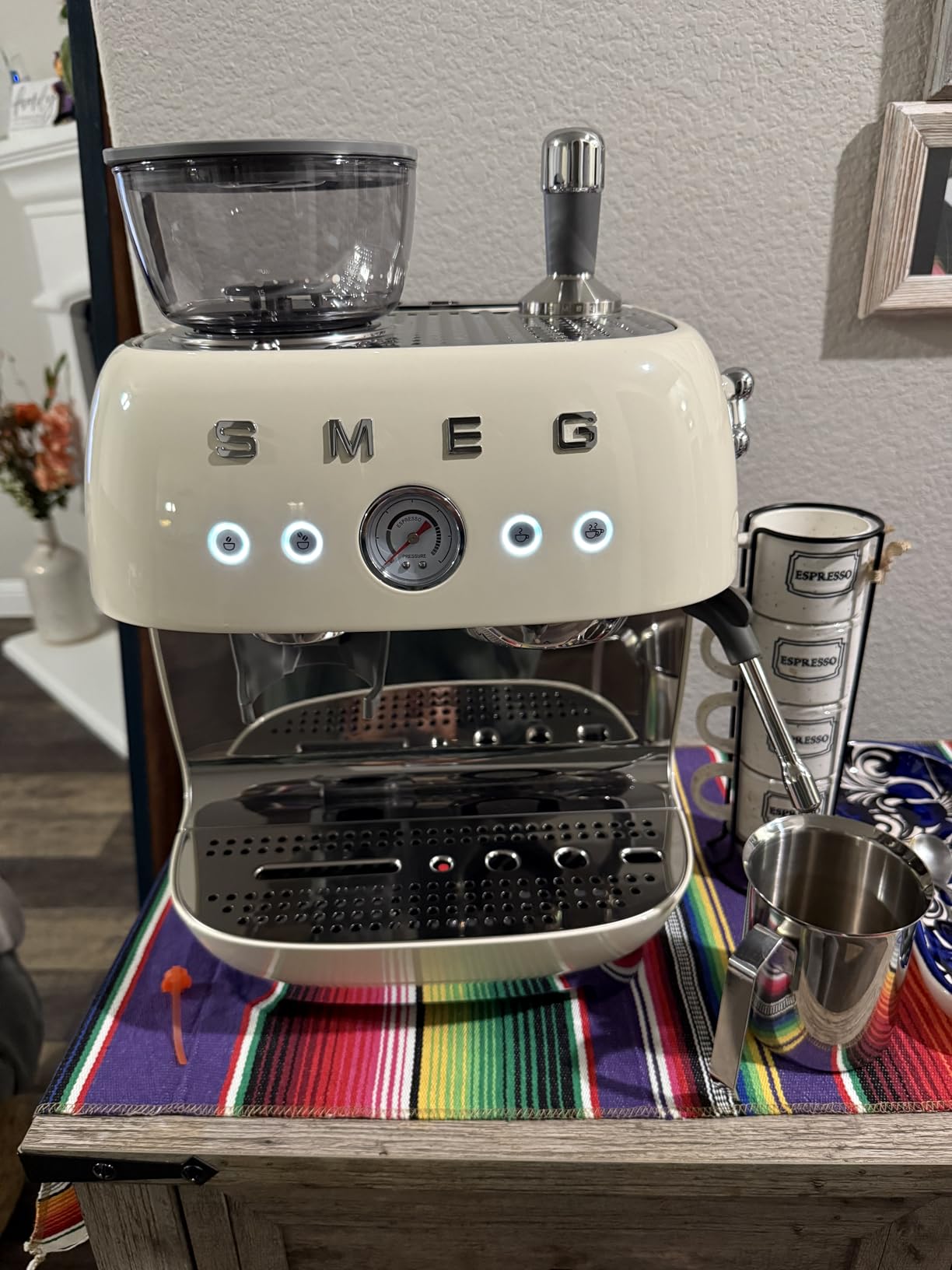Smeg EGF03 Semi-Automatic Espresso Machine with Built-In Grinder, Dual Thermoblock, 50’s Retro Style – Cream (120 V) customer photo 2
