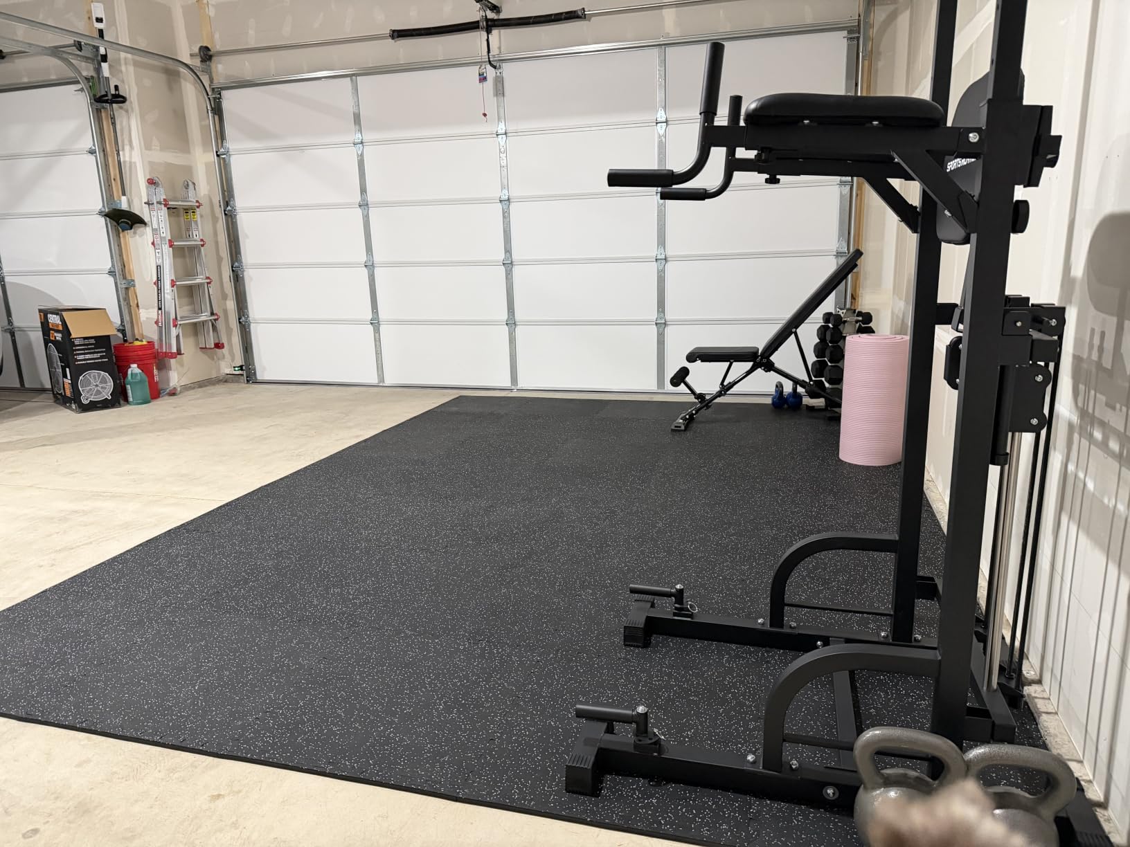 AIRHOP 0.56in Thick 48 Sq Ft Exercise Equipment Mats, 12 Tiles Upgraded Rubber Top with High Density EVA Foam, Large Interlocking Puzzle Gym Flooring for Home Gym, Heavy Weight Workout, 24 x 24in customer photo 1