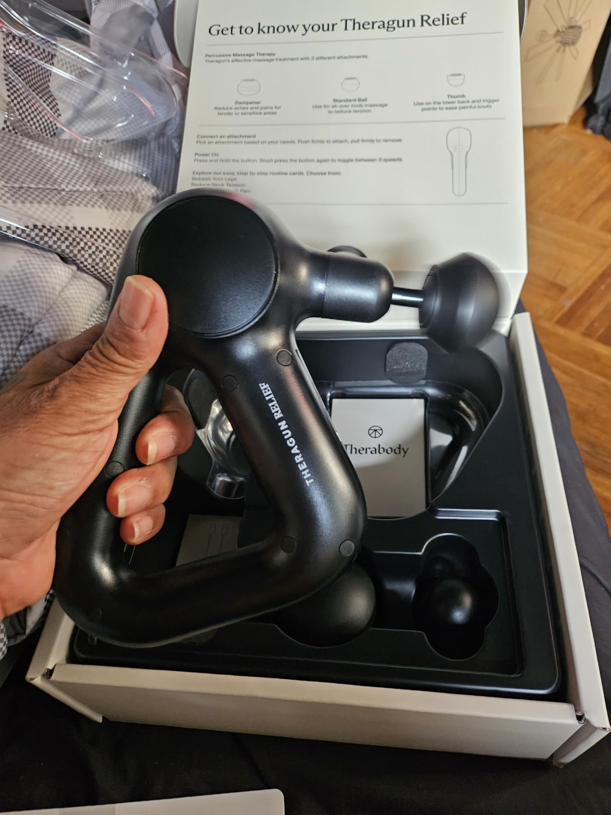 TheraGun Relief by Therabody - Easy-to-Use, Comfortable & Light Handheld Percussion Massage Gun for Everyday Pain Relief Massage Therapy in Neck, Back, Leg, Shoulder and Body (Sand) customer photo 1