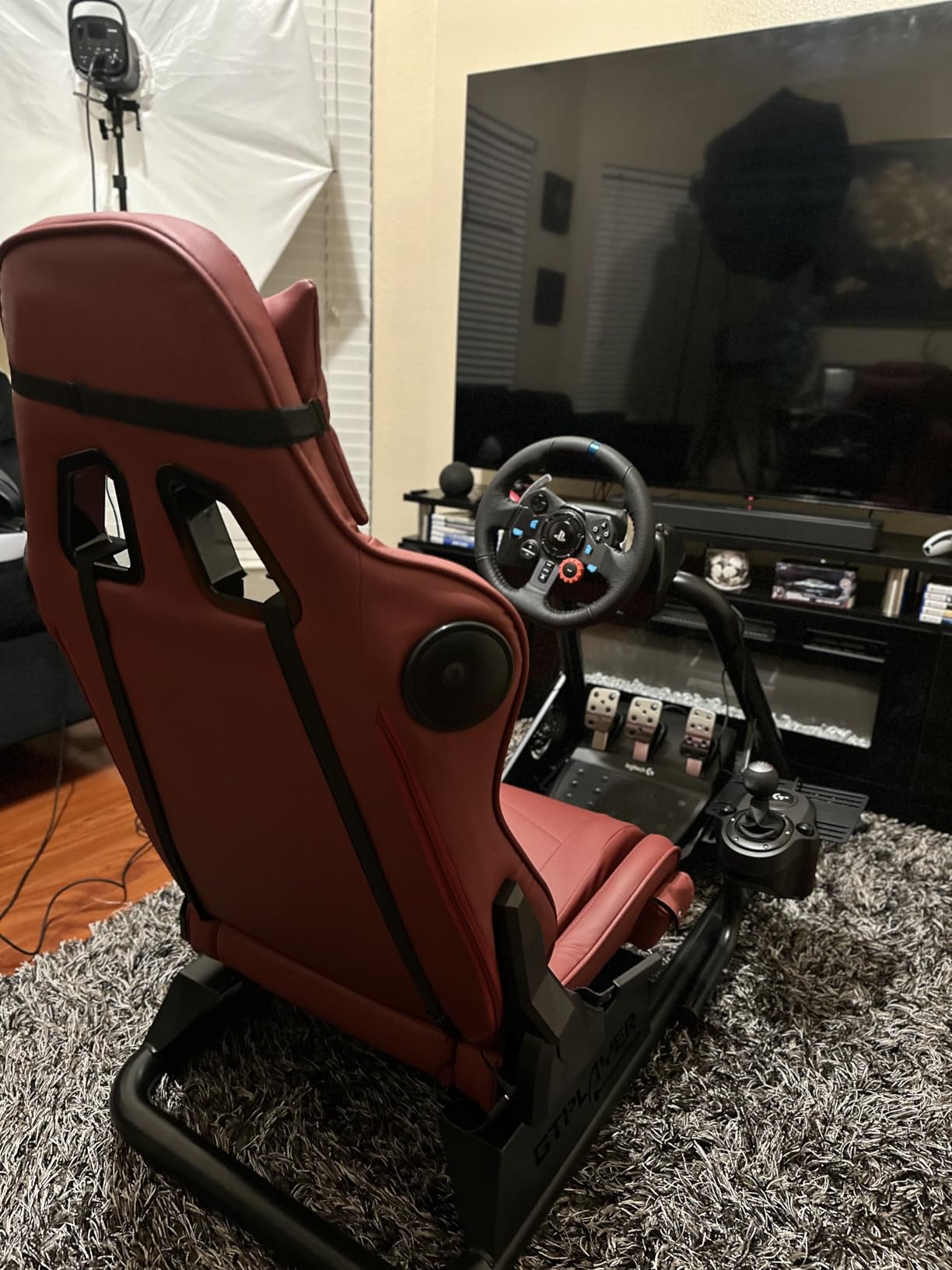 GTPLAYER Racing Simulator Cockpit with Seat and Bluetooth Speakers, Racing Style Reclining Seat and Ultra-Sturdy Alloy Steel Frame (Winered) customer photo 2