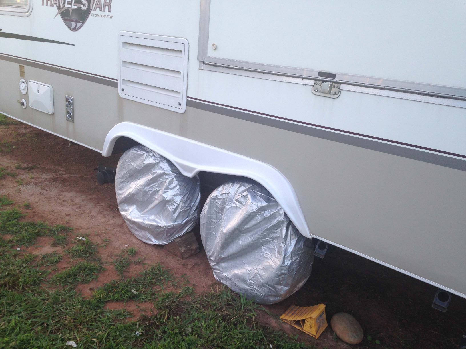 Tire Covers Set of 2, Waterproof Anti-UV Sun Snow Rain Tire Covers for Trailers, RV, Camper, SUV, Truck, Fit 27-29 inches Tire Diameter customer photo 2
