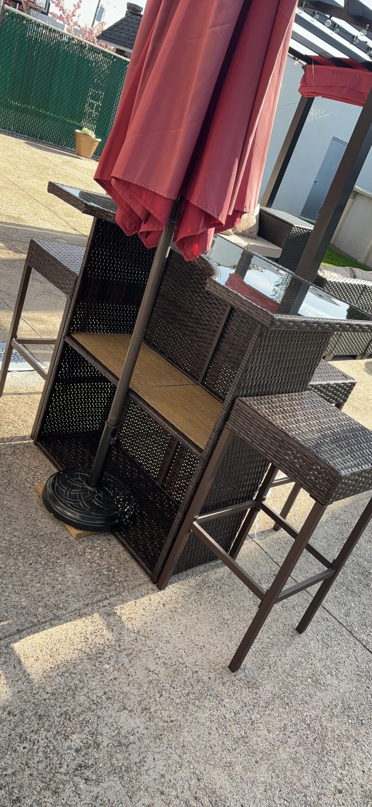 Outsunny 5 Piece Wicker Outdoor Bar Set with Glass Table Top Dark Gray | High Top Outdoor Table and Chairs, Height Patio Set, 2 Tier Storage Shelf, 4 Bar Stools, for Garden, Poolside customer photo 1