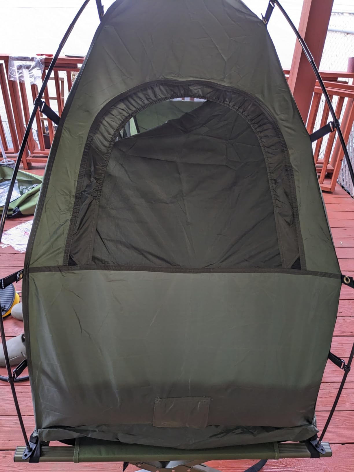 GYMAX Tent Cot, 5-in-1 Folding Camping Cot with Mattress & Pillows, Sleeping Bags, Sunshade, Camping Tent Elevated with Carrying Bag for Outdoor Hiking, Fishing, Picnic (1-Person) customer photo 1