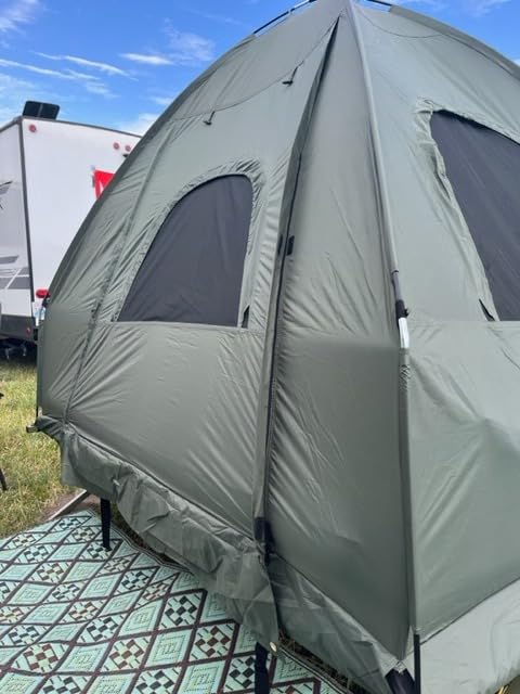 GYMAX Tent Cot, 5-in-1 Folding Camping Cot with Mattress & Pillows, Sleeping Bags, Sunshade, Camping Tent Elevated with Carrying Bag for Outdoor Hiking, Fishing, Picnic (1-Person) customer photo 2