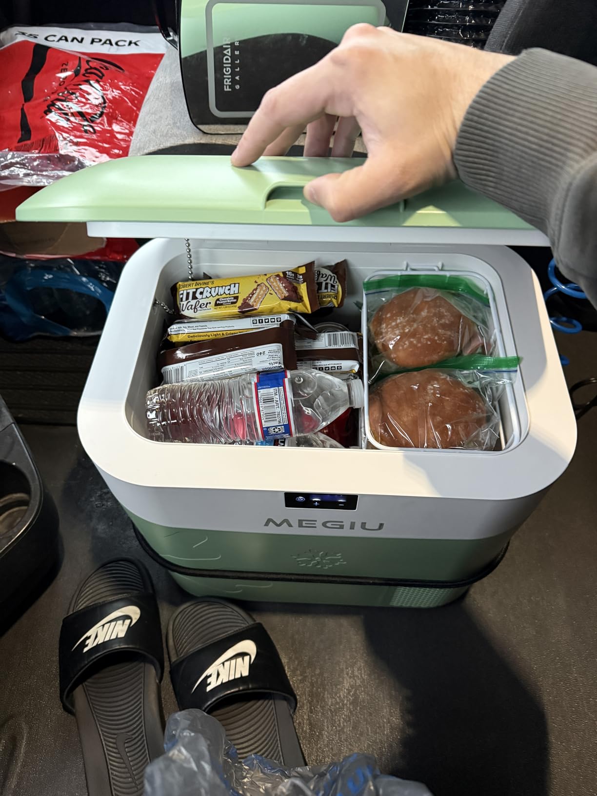 Megiu Car Refrigerator Portable Car Fridge 12V Refrigerator 23 Quart (22 Liter) Freezer Compressor Cooler 12V/24V DC 110~240 V AC for Outdoor Camping Travel Home Use -18℃~+15℃ (Blue) customer photo 1