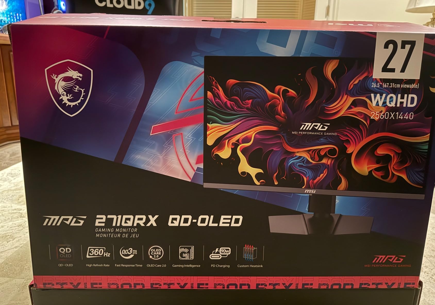 msi MPG 271QRX QD-OLED, 27 OLED Gaming Monitor, 2560 x 1440 (QHD), 0.03ms Response time, 360Hz, True Black HDR 400, HDMI, DP Port, USB Type C, Tilt, Height, Black customer photo 1