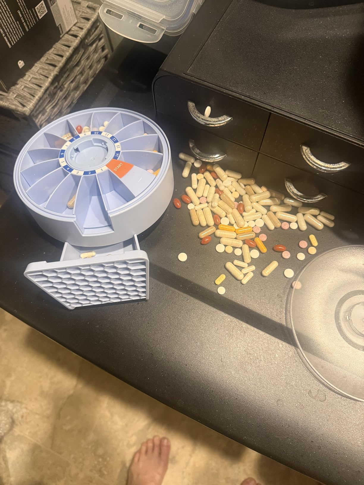 Daviky Daily Pill Dispenser, Large Capacity 14-Day Pill Organizer Box | Push Button Dispensing, Easy Open, Wall-Mounted or Standing, 14 Compartments, Senior-Friendly, for Medication & Vitamins customer photo 1