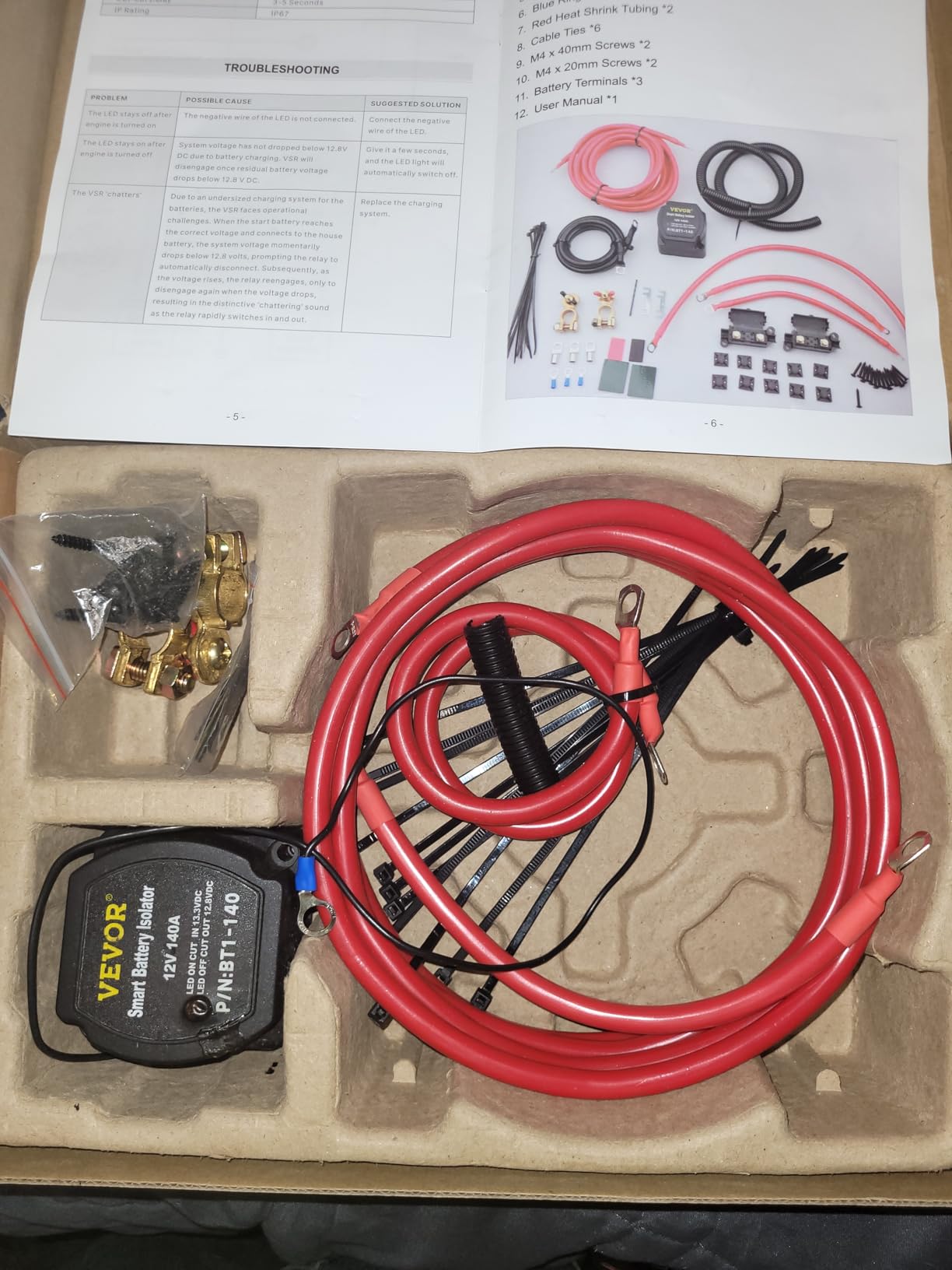 VEVOR Split Charge Relay Kit, 6mtr 12V, Automatic Dual Battery Isolator Kit customer photo 1