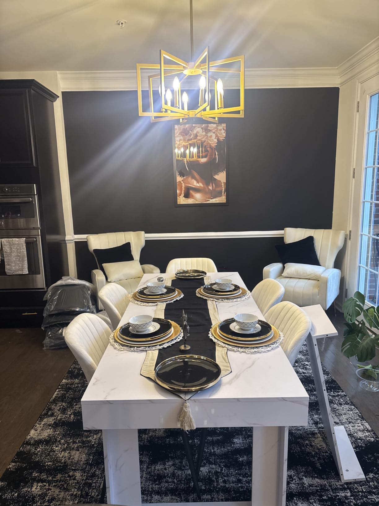 Klgxnrd 6-Light Gold Pendant Light, Modern Farmhouse Dining Room Light Fixtures Over Table, Industrial Metal Geometric Kitchen Chandelier for Entryway Hallway Foyer Bedroom customer photo 2