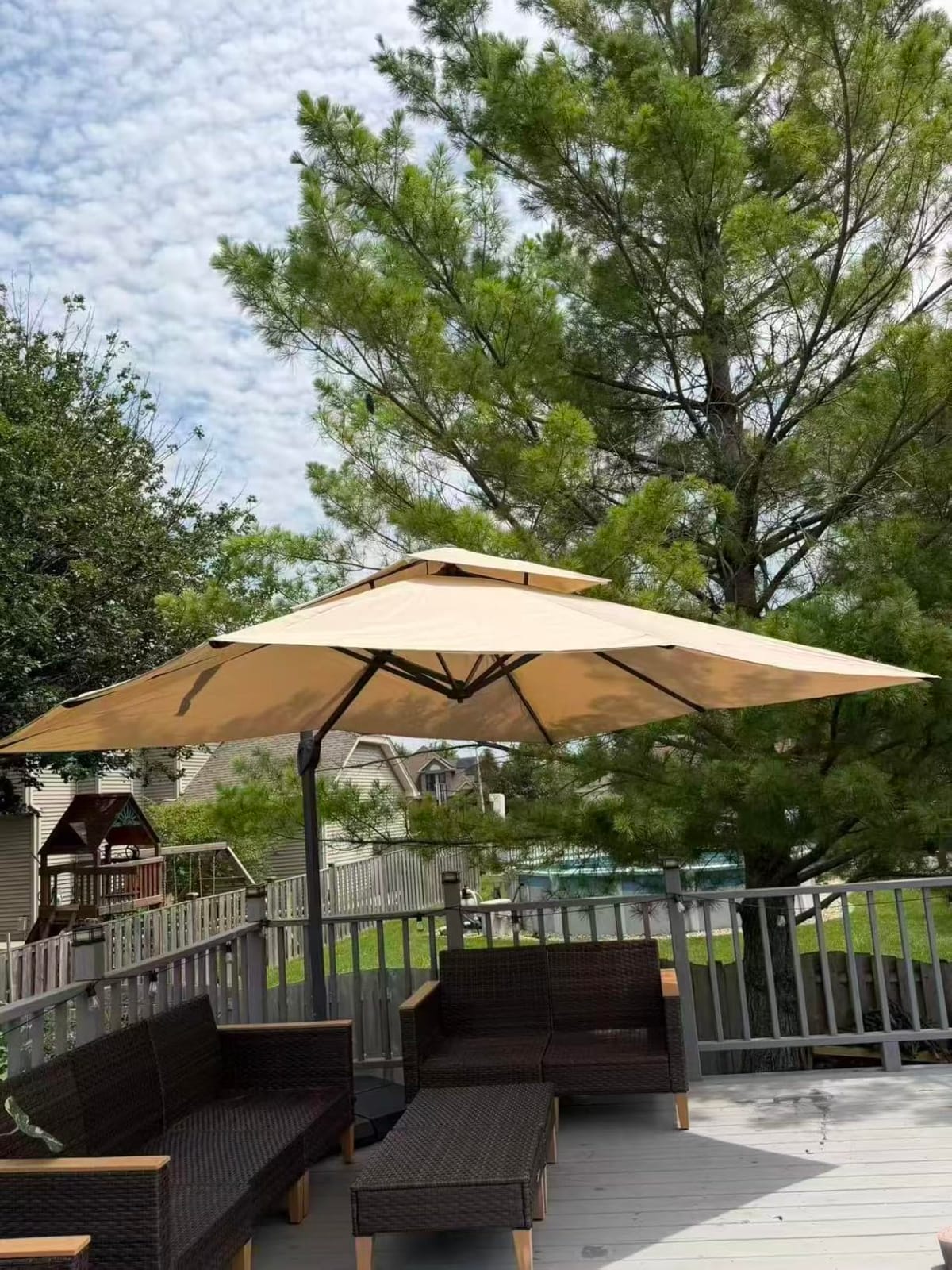 PHI VILLA 9'x12' Hydraulic Cantilever Outdoor Patio Umbrella w/Base,Beige customer photo 2