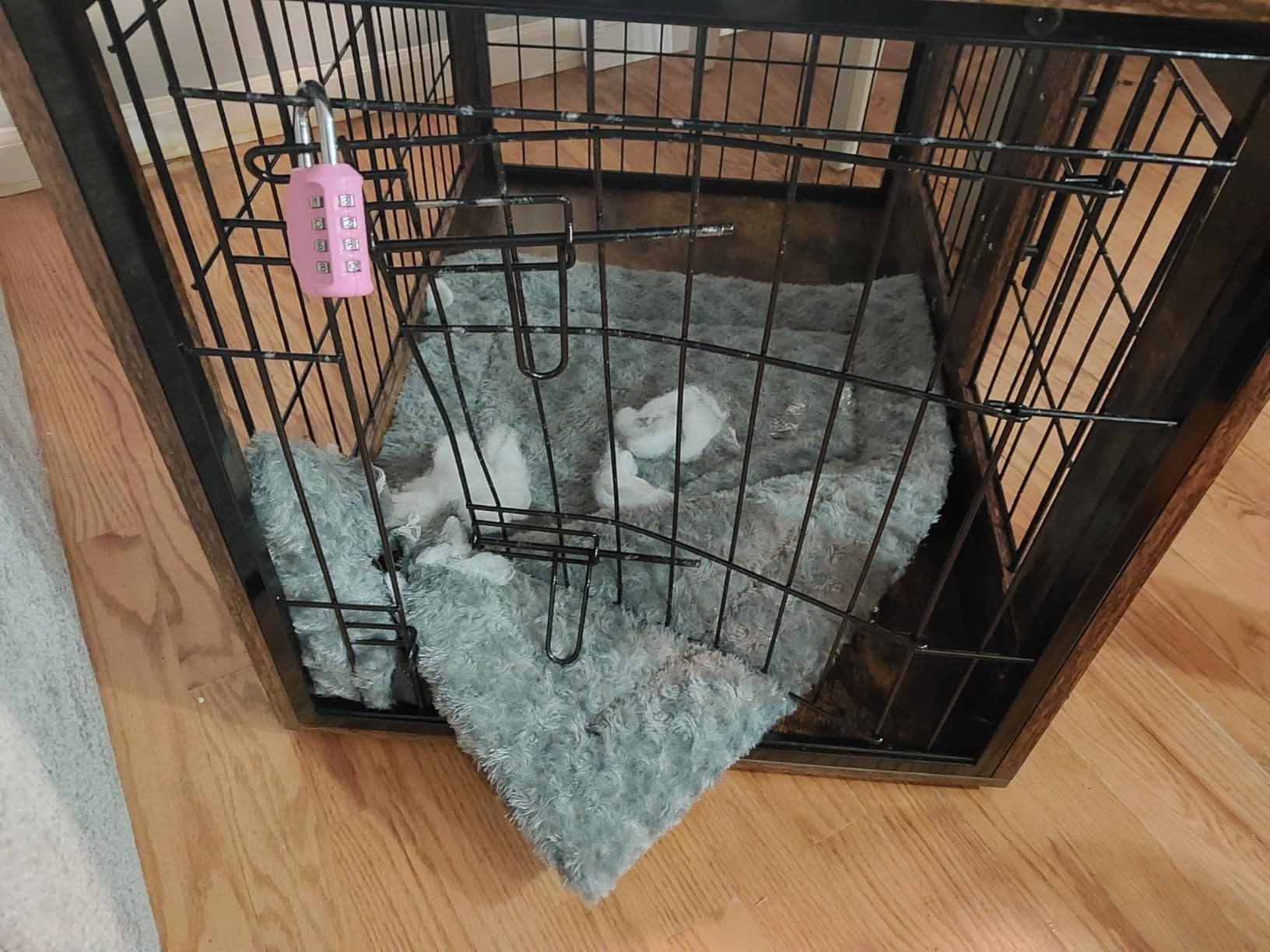 YaFiti Dog Crate Furniture, 32.5” Wooden Indoor Dog Kennel, Rustic Brown | Cushion, Wheels, Double Doors, Furniture Style, Side End Table, Decorative Pet Cage House, Up to 45 lb, for Small/Medium Dogs customer photo 1