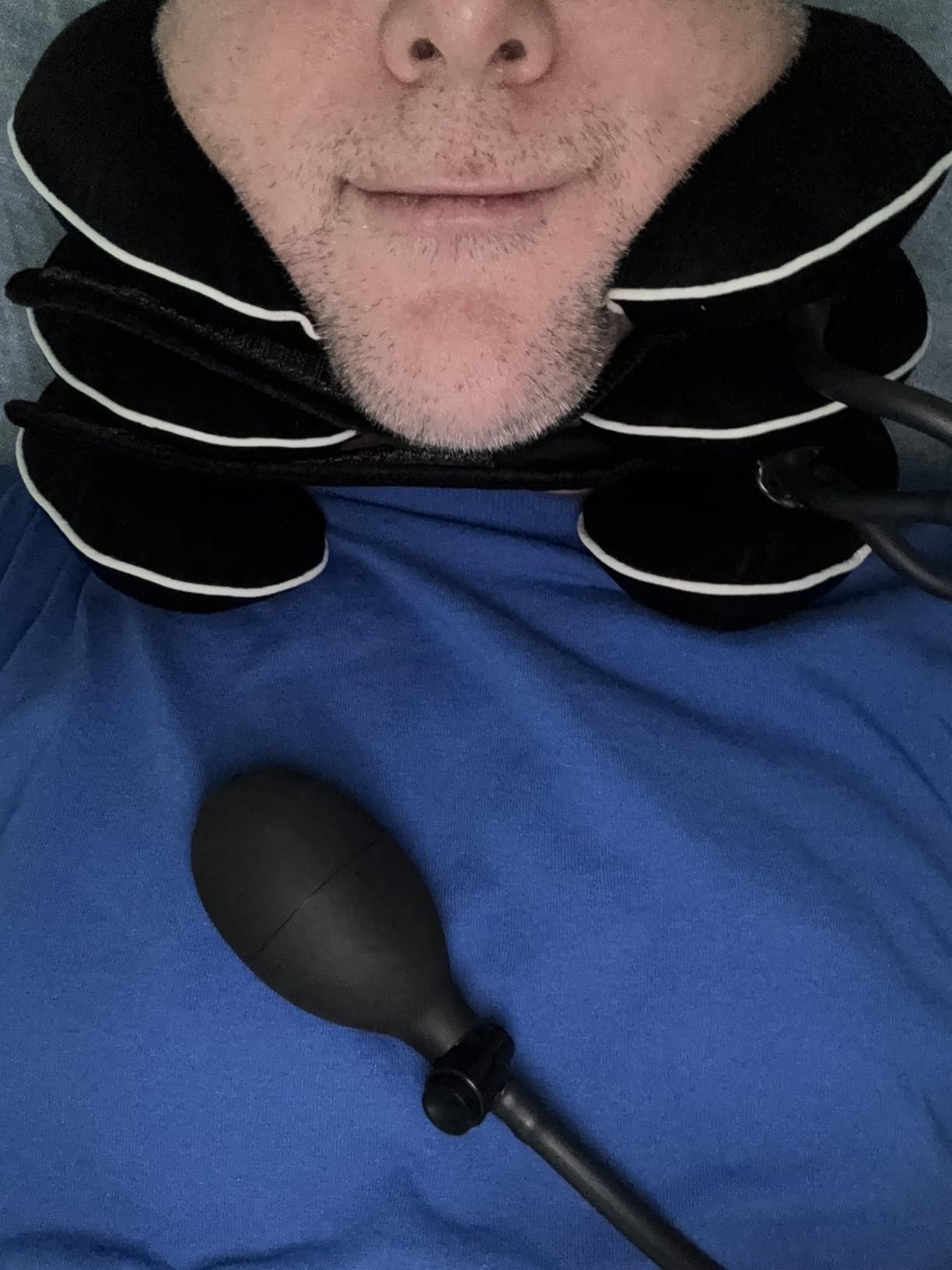 Cervical Neck Traction Device for Neck Pain Relief - Inflatable Neck Stretcher Collar for Decompression - Best Home Use Neck Brace Pump (Black Plush) customer photo 2