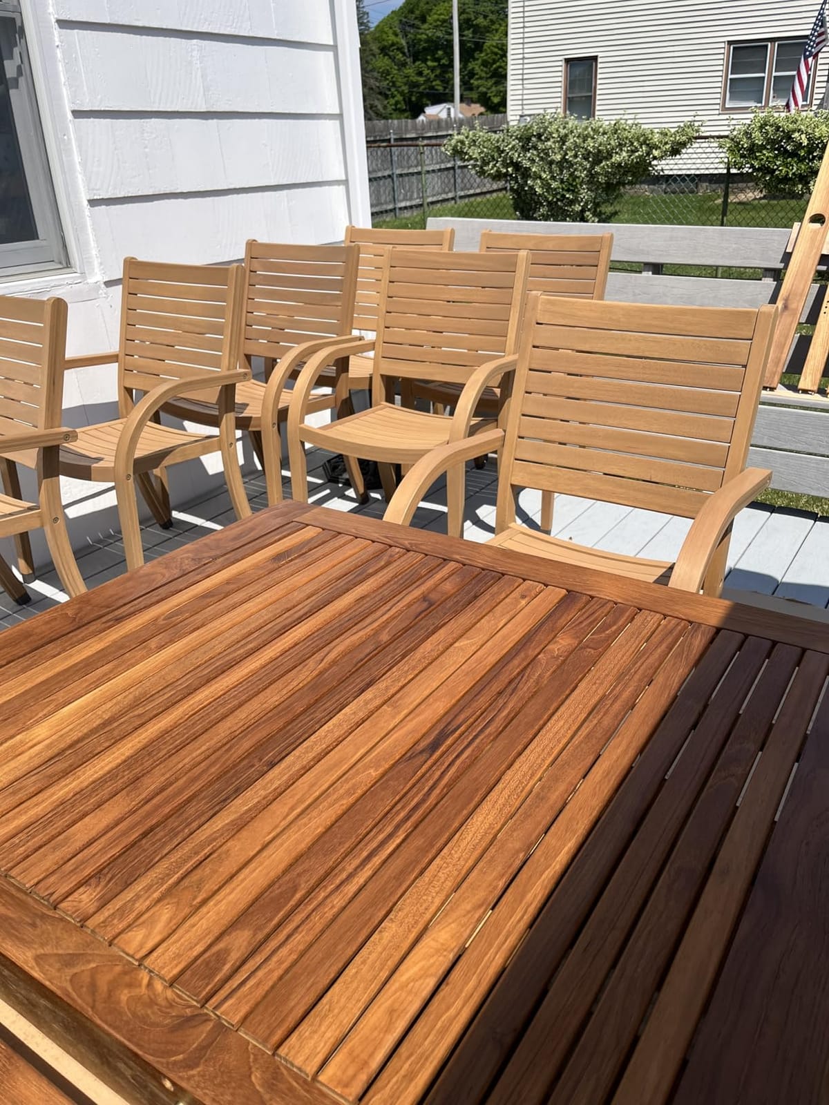 Urban Elements Mykonos 9-Piece Rectangular Patio Furniture Set | 100% Certified Teak Table and Teak Finish Stackable Chairs | Backyard Furniture, Rectangular Outdoor Dining Set customer photo 2