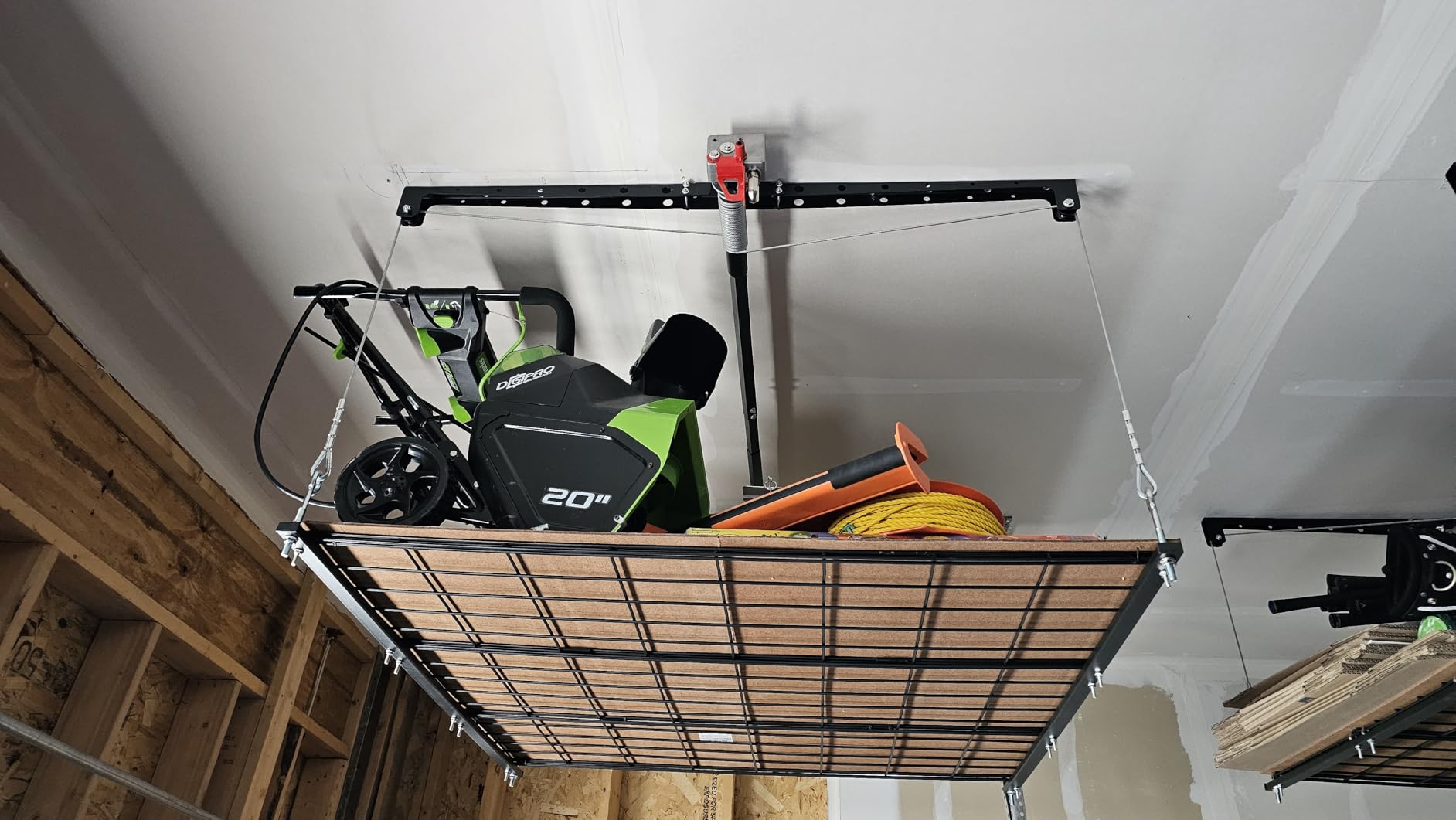 Overhead Garage Storage Lift, 4x4 Ft Ceiling Storage, Heavy-duty Ceiling Mounted Lift System,Ideal for Overhead Space, 250lbs Weight Capacity customer photo 1